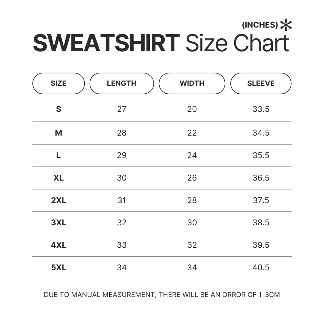 Sweatshirt Size Chart - The Amazing Digital Circus Merch