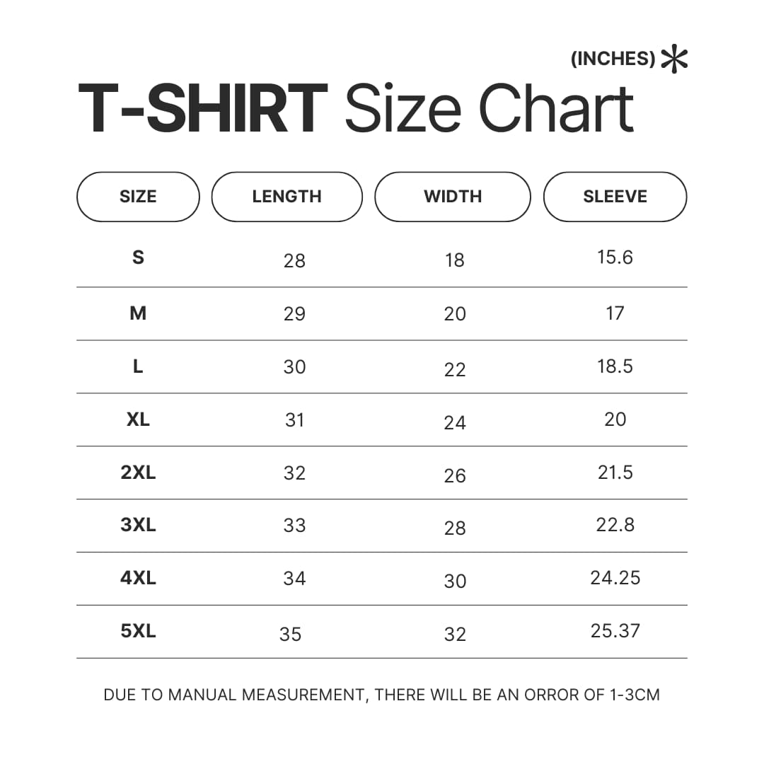 T shirt Size Chart - The Amazing Digital Circus Merch