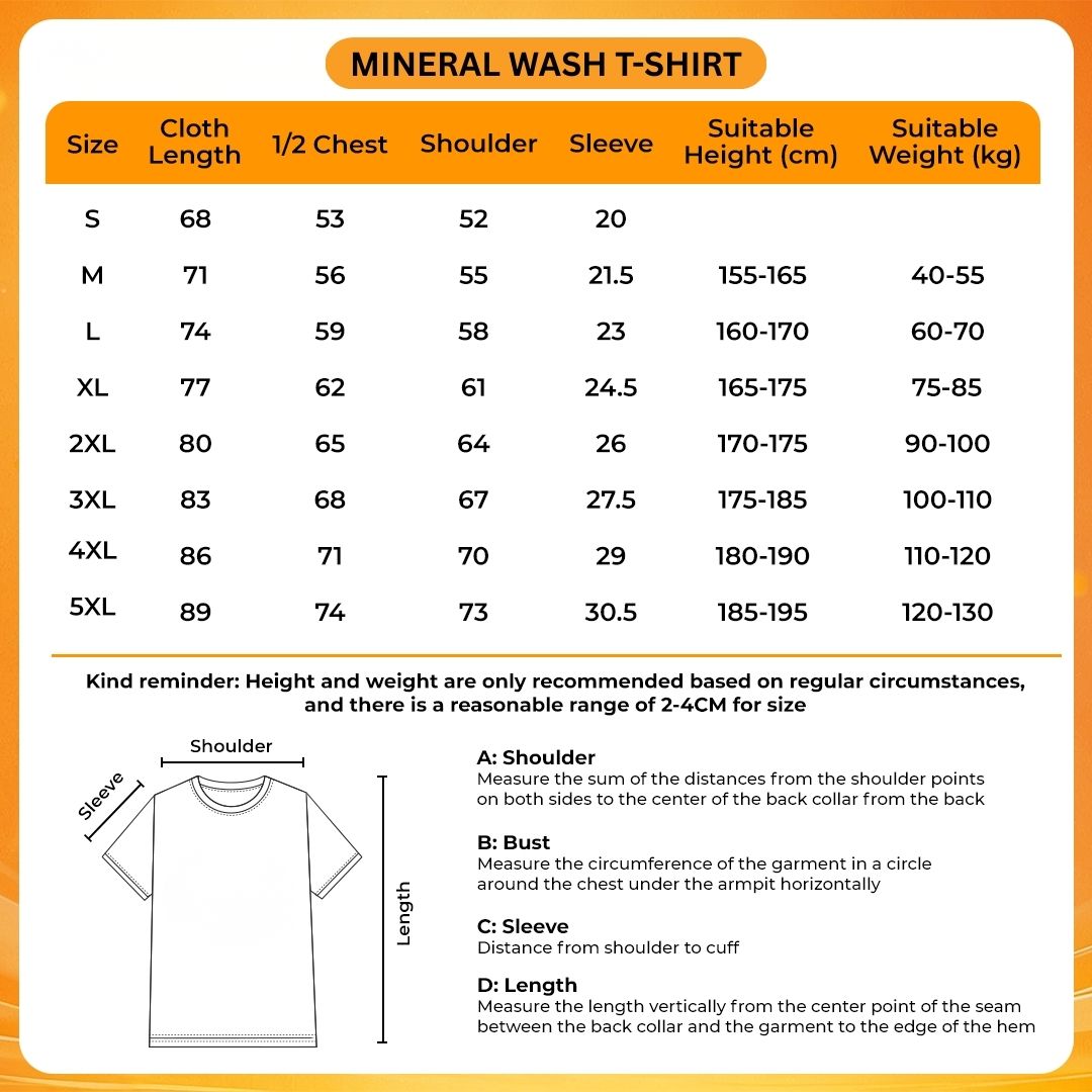 Mineral Wash T Shirt Size Chart - The Amazing Digital Circus Merch