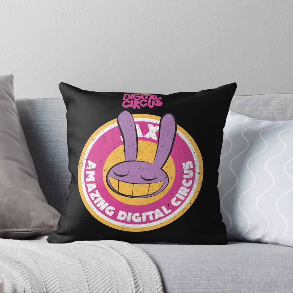 The Amazing Digital Circus Jax Circle Emblem Grunge Style Throw Pillow